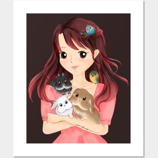 Girl with her pets _ Bunniesmee Posters and Art